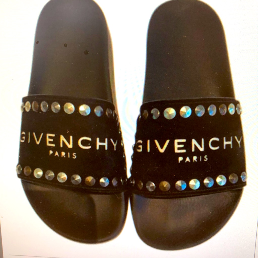 Givenchy Black Abs Silver Stud Slide Sandals